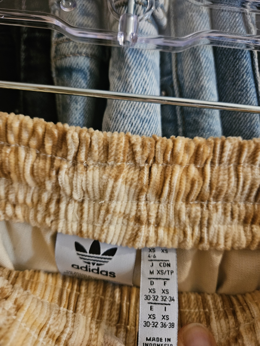 adidas Plaid Yellow, Cream, Brown Wide-Leg Track Pants with Side Stripes - Picture 3 of 4